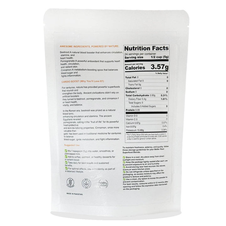 Better Root Cardio Boost blend ingredients and directions