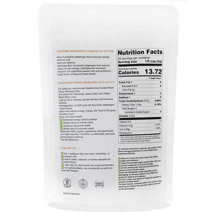 Better Root Adaptogen Power House blend with maca root and cacao