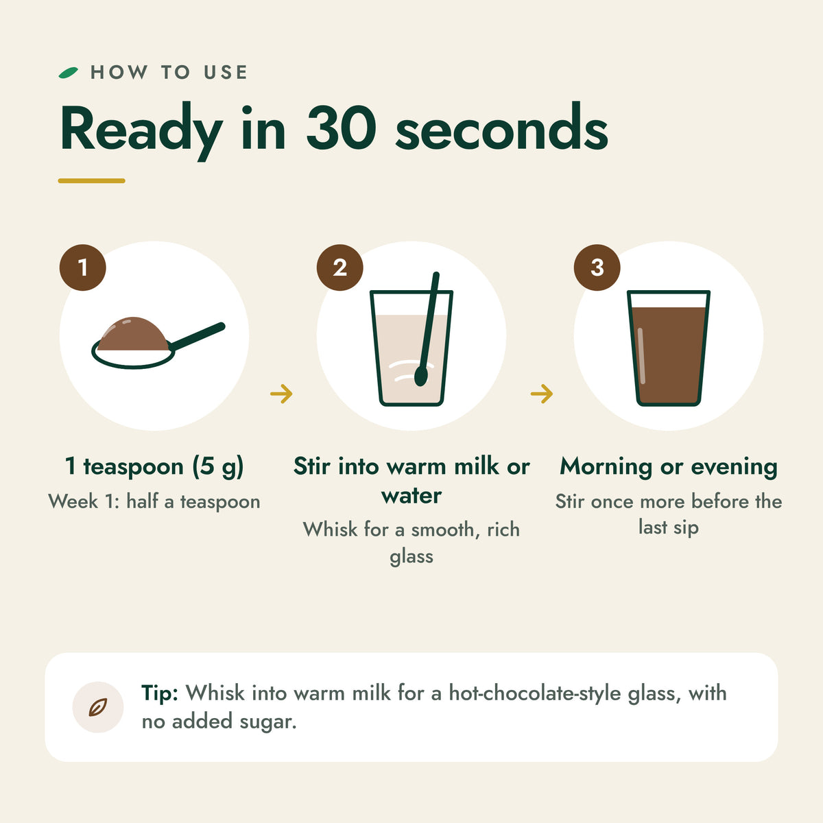 How to use Adaptogen Power House: 1 teaspoon in a glass, ready in 30 seconds
