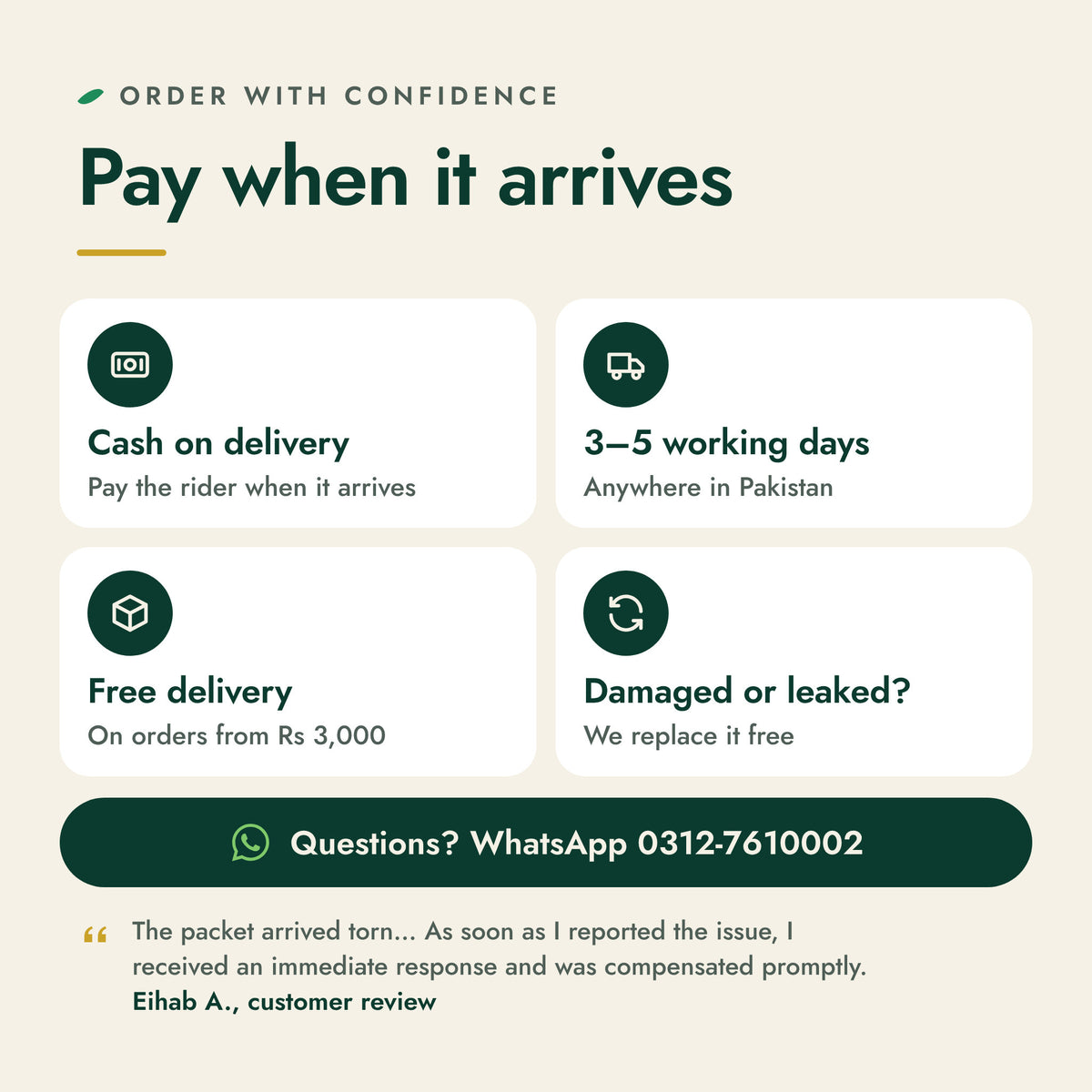 Cash on delivery across Pakistan, delivered in 3 to 5 working days