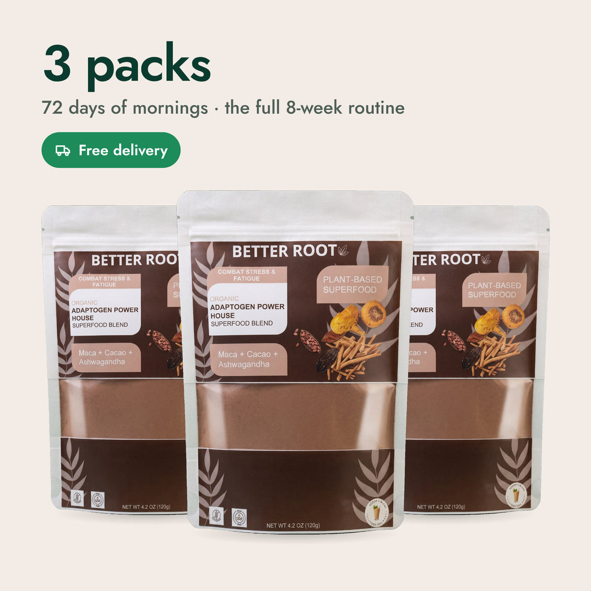Adaptogen Power House 3 packs, 72 days, free delivery