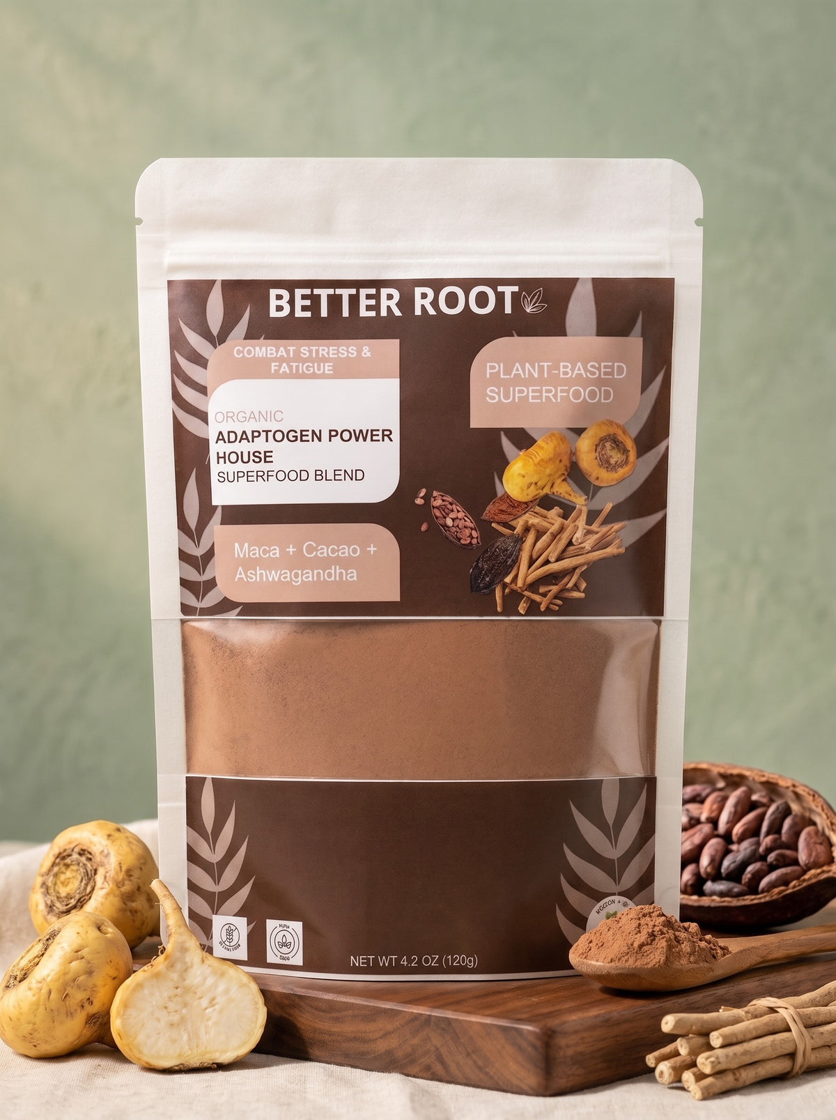 Better Root Adaptogen Power House pack with maca, cacao and ashwagandha