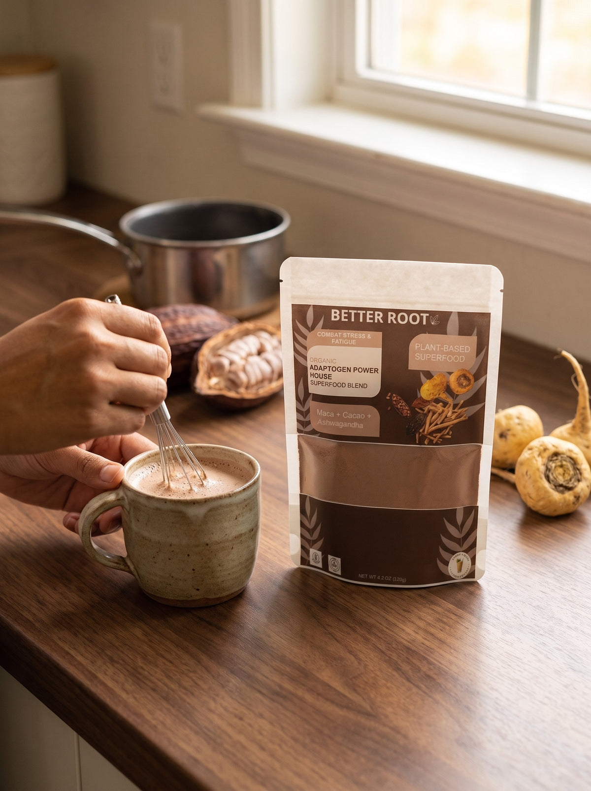Whisking Adaptogen Power House into a warm cup